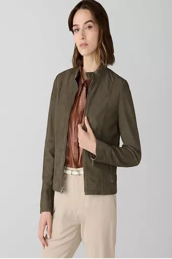 women's olive green lambskin leather biker jacket classic moto zip