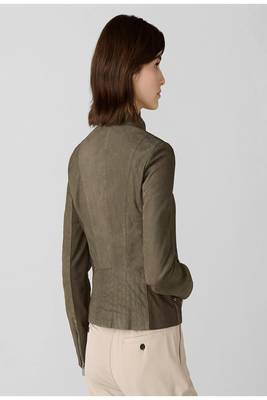 women's olive green lambskin leather biker jacket classic moto zip 2