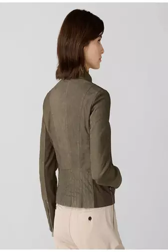 women's olive green lambskin leather biker jacket classic moto zip