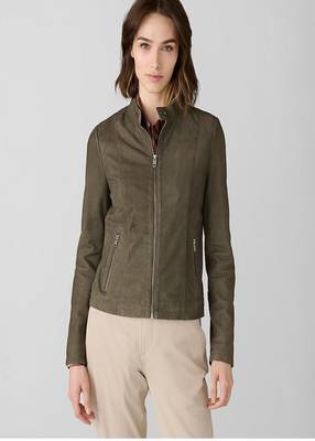 women's olive green lambskin leather biker jacket classic moto zip 3