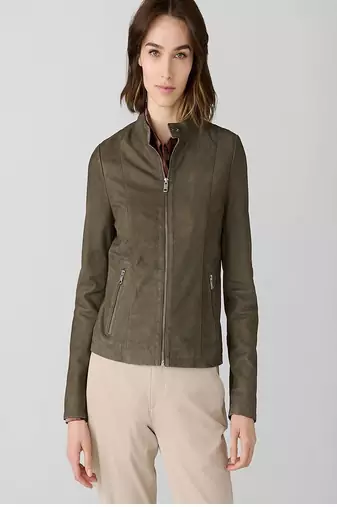 women's olive green lambskin leather biker jacket classic moto zip