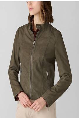 women's olive green lambskin leather biker jacket classic moto zip 4