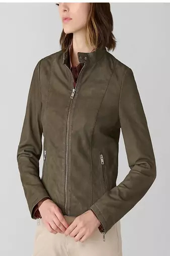 women's olive green lambskin leather biker jacket classic moto zip