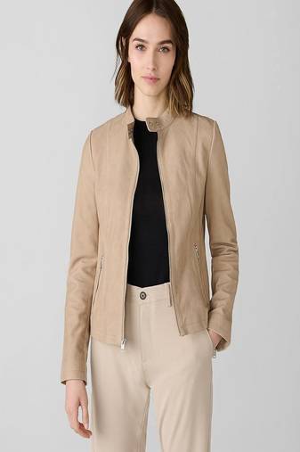 women's beige lambskin leather biker jacket classic moto zip style exclusive