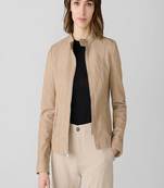 women's beige lambskin leather biker jacket classic moto zip style exclusive