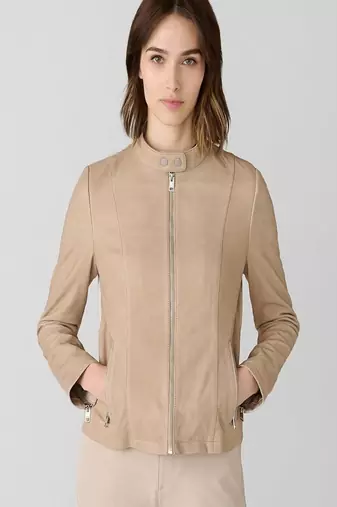 women's beige lambskin leather biker jacket classic moto zip style exclusive