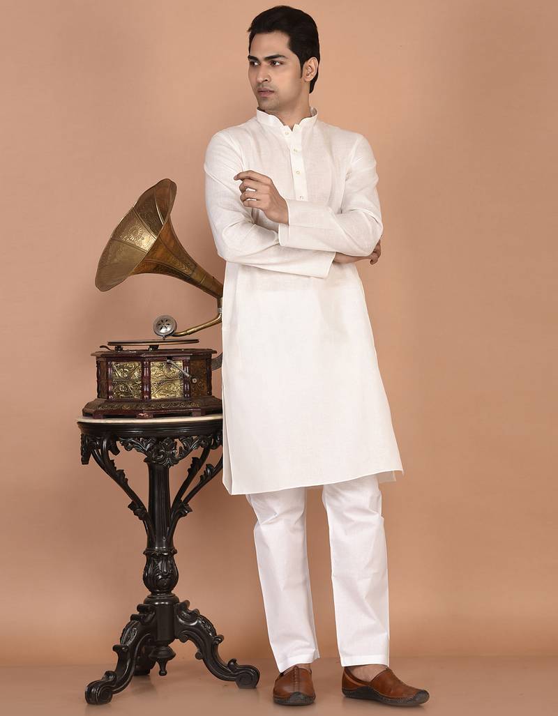 Men's solid cotton straight kurta