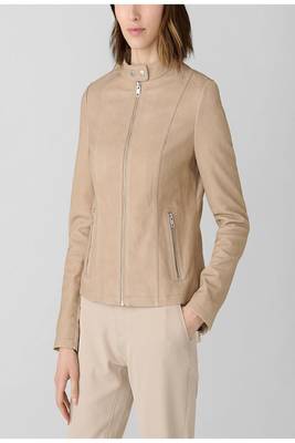 women's beige lambskin leather biker jacket classic moto zip style exclusive 4