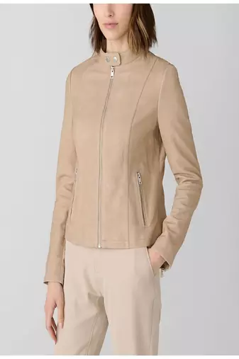 women's beige lambskin leather biker jacket classic moto zip style exclusive