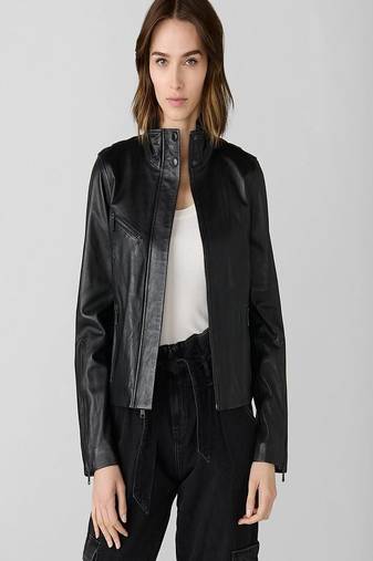 Women’s black lambskin leather jacket-  zipper detail  biker stylish look