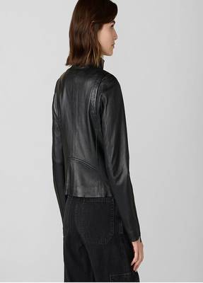 women's black lambskin leather biker jacket classic moto zip style genuine luxury 2