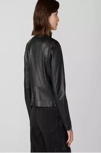 women's black lambskin leather biker jacket classic moto zip style genuine luxury