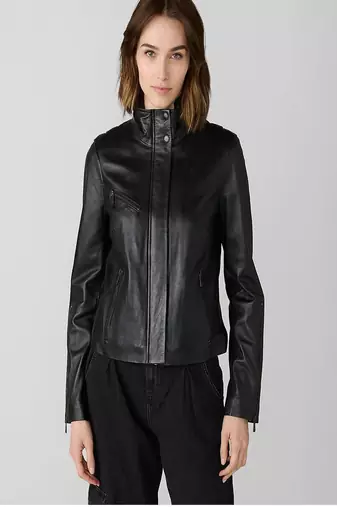women's black lambskin leather biker jacket classic moto zip style genuine luxury