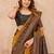 Yellow black soft silk blend banarasi jacuard work designer party wear saree with unstitched blouse piece