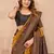 Yellow black soft silk blend banarasi jacuard work designer party wear saree with unstitched blouse piece