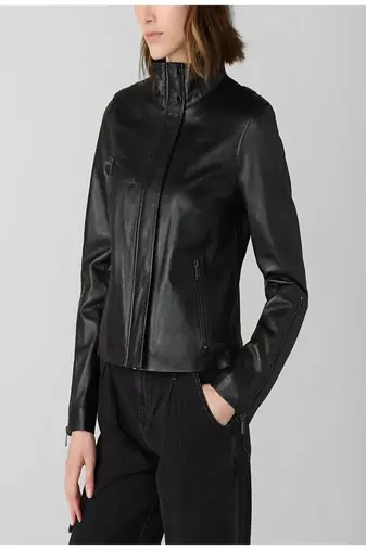 women's black lambskin leather biker jacket classic moto zip style genuine luxury