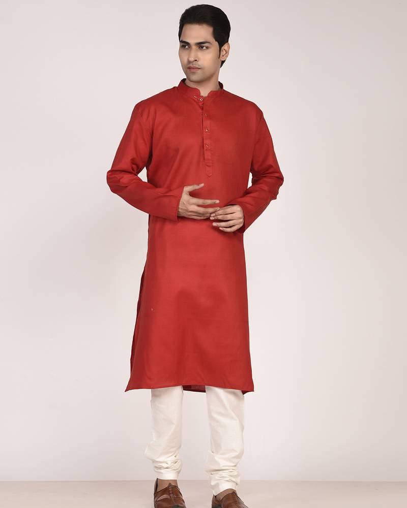 Men's solid cotton straight kurta