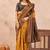 Yellow black soft silk blend banarasi jacuard work designer party wear saree with unstitched blouse piece