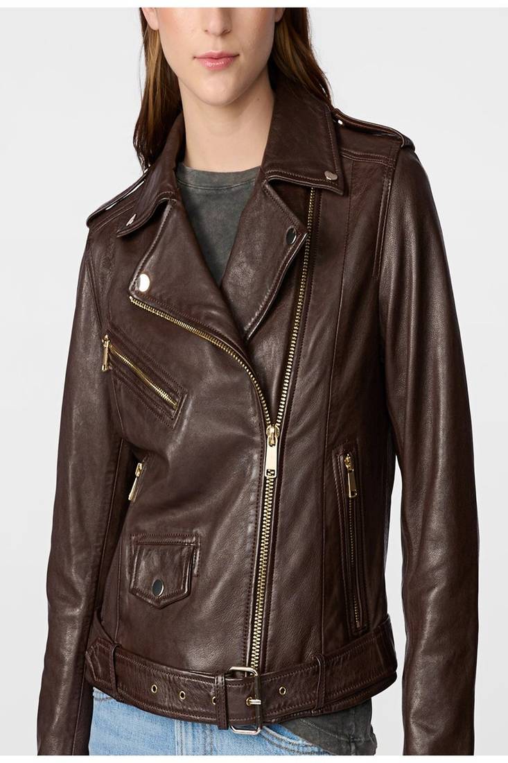 women's genuine lambskin leather biker jacket classic moto zip style modern genuine