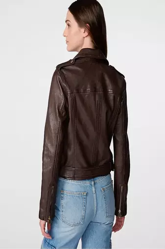 women's genuine lambskin leather biker jacket classic moto zip style modern genuine