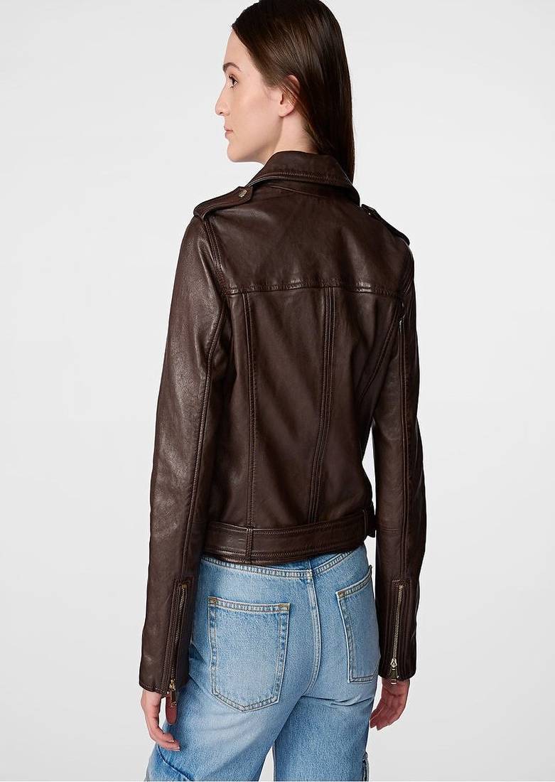 women's genuine lambskin leather biker jacket classic moto zip style modern genuine
