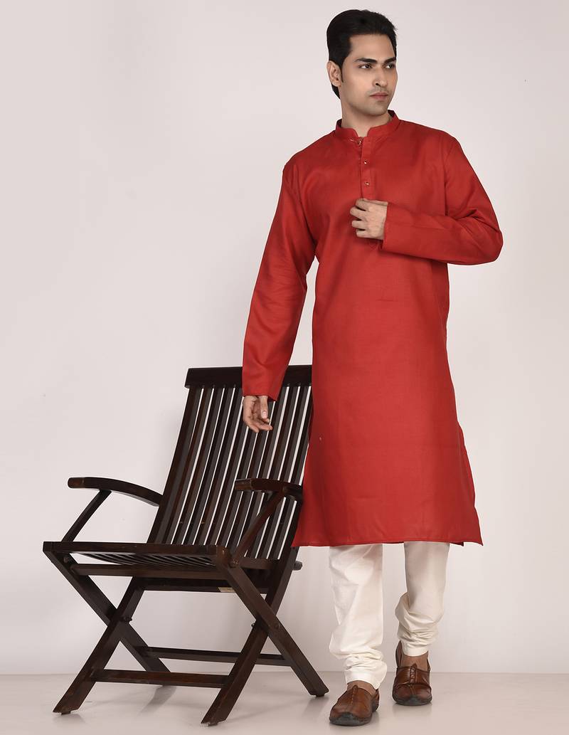 Men's solid cotton straight kurta