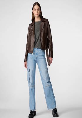 women's genuine lambskin leather biker jacket classic moto zip style modern genuine 4
