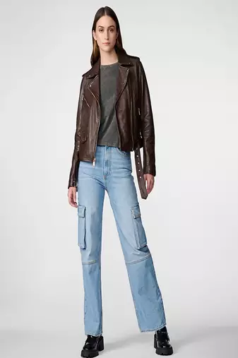 women's genuine lambskin leather biker jacket classic moto zip style modern genuine