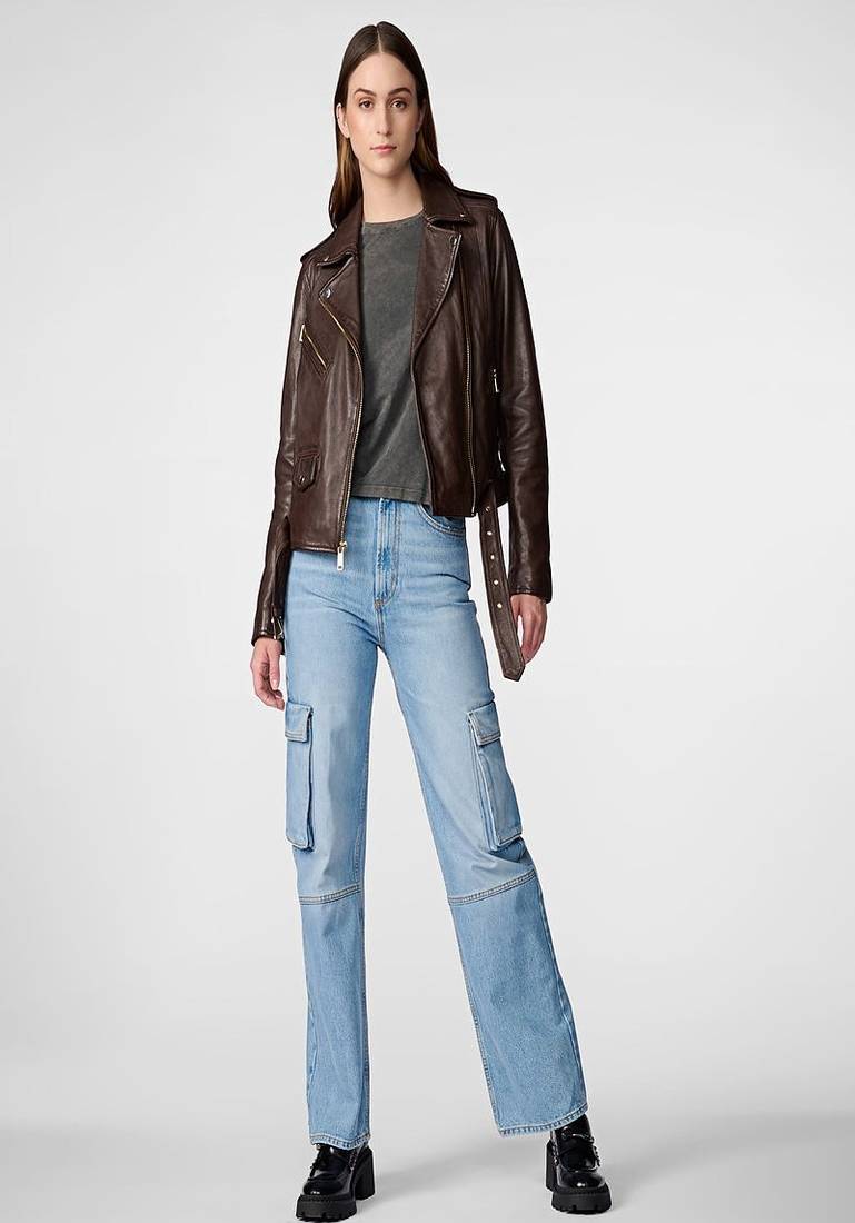women's genuine lambskin leather biker jacket classic moto zip style modern genuine
