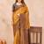 Yellow black soft silk blend banarasi jacuard work designer party wear saree with unstitched blouse piece
