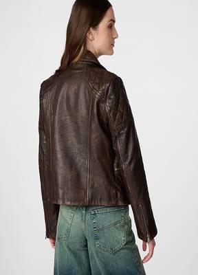 women's genuine lambskin leather biker jacket premium quilted design 3