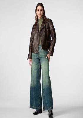 women's genuine lambskin leather biker jacket premium quilted design 4