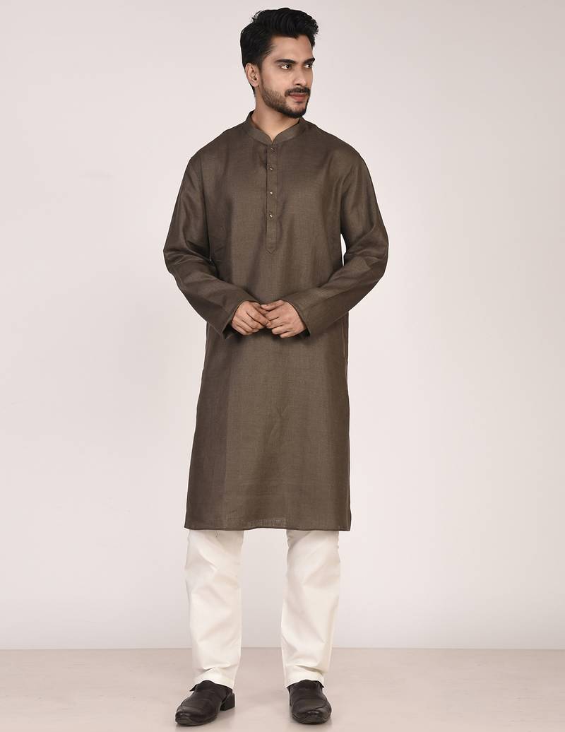 Men's solid cotton straight kurta