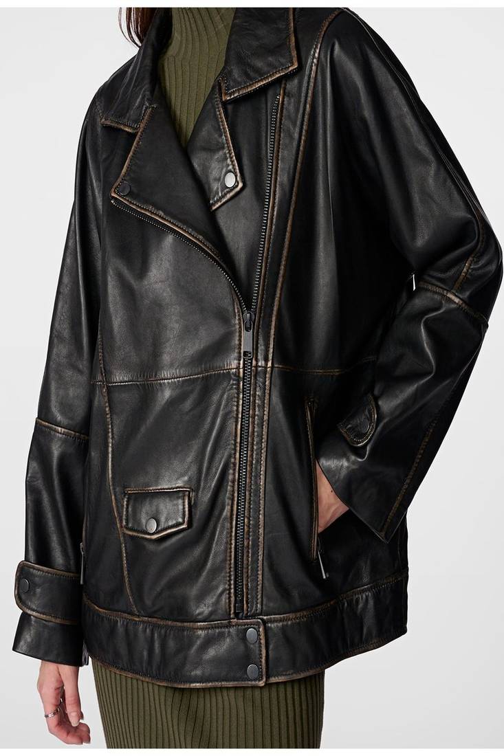 women's black lambskin leather biker jacket classic moto zip style genuine deluxe
