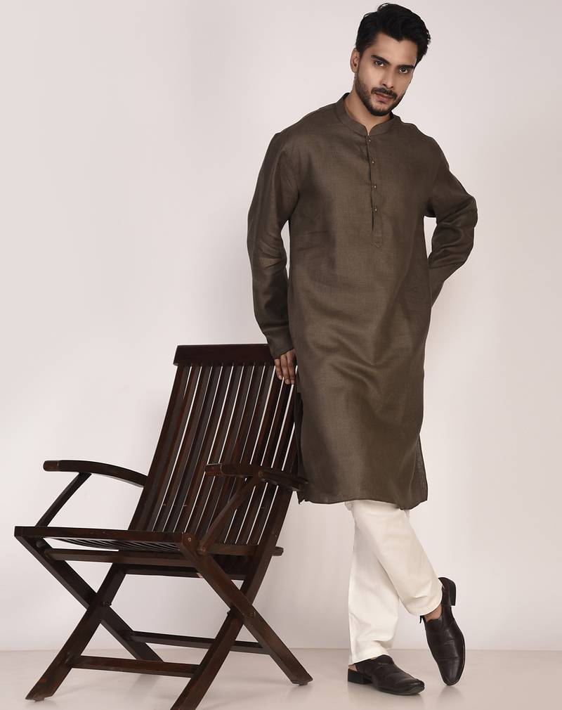 Men's solid cotton straight kurta