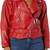 women's red lambskin leather biker jacket adjustable belted waist