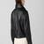 women's black lambskin leather biker jacket snap button front closure