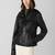 women's black lambskin leather biker jacket snap button front closure