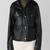 women's black lambskin leather biker jacket snap button front closure