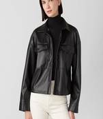 Women's black lambskin leather jacket- 2 envolope pocket & biker stylish look