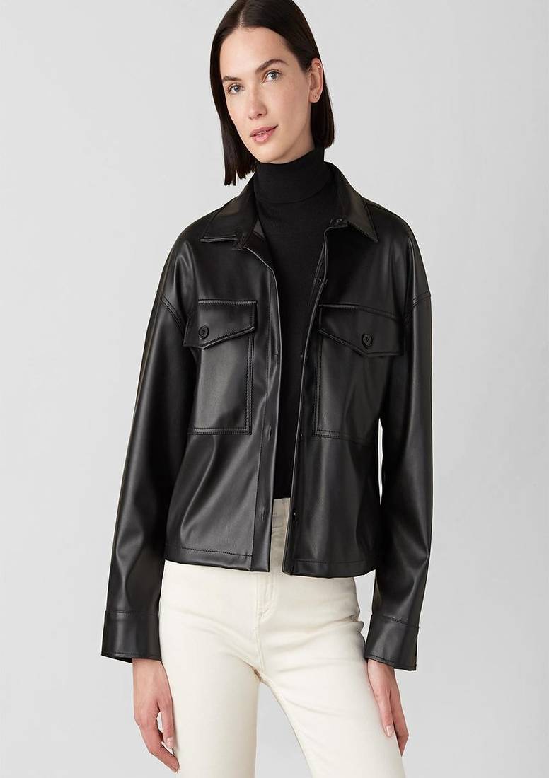 Women's black lambskin leather jacket- 2 envolope pocket & biker stylish look