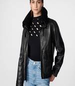 women's black lambskin leather biker jacket snap button front closure premium