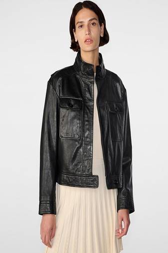 Women’s black lambskin leather jacket- 2 envolope pocket & biker stylish look