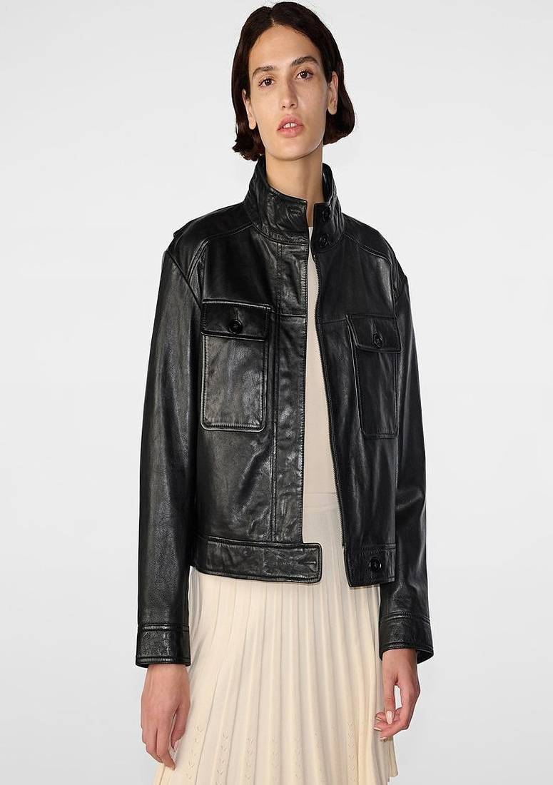 Women's black lambskin leather jacket- 2 envolope pocket & biker stylish look