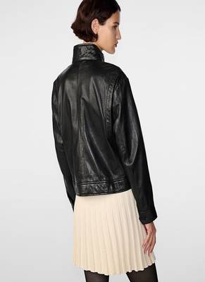 women's black lambskin leather biker jacket classic moto zip style genuine select 2