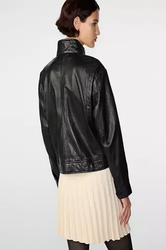 women's black lambskin leather biker jacket classic moto zip style genuine select