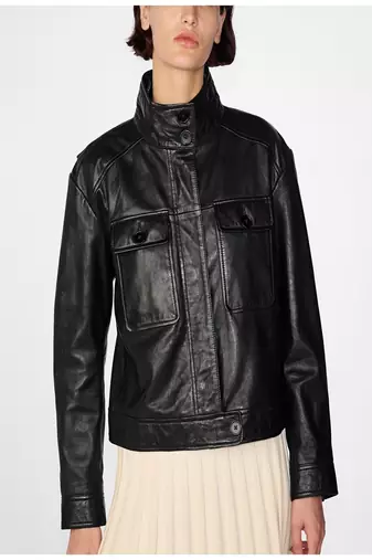 women's black lambskin leather biker jacket classic moto zip style genuine select