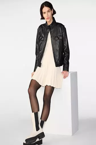 women's black lambskin leather biker jacket classic moto zip style genuine select