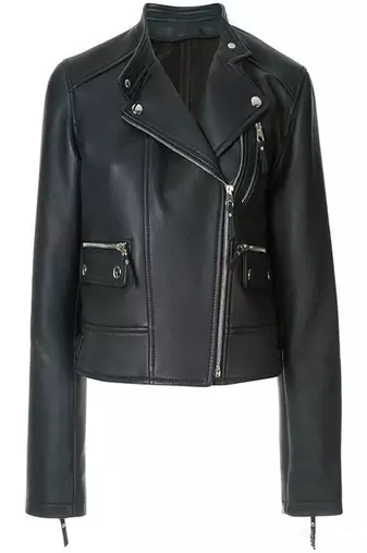 women's black lambskin leather biker jacket classic moto zip style genuine signature