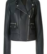 Women's black lambskin leather jacket- 2 envolope pocket & zipper detail biker stylish look